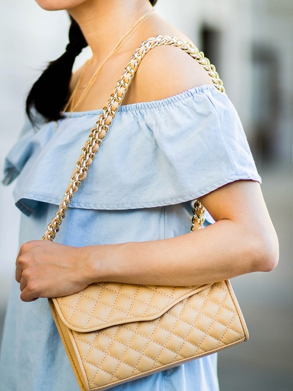 REBECCA MINKOFF QUILTED MINI AFFAIR CROSSBODY BAG in BISCUIT
